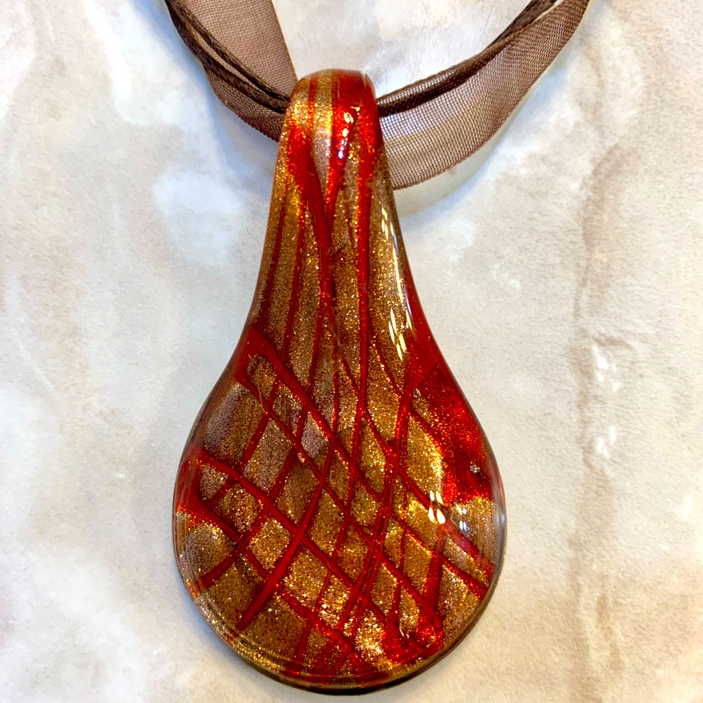 Beautiful Gold And Red Glass Necklace 10$